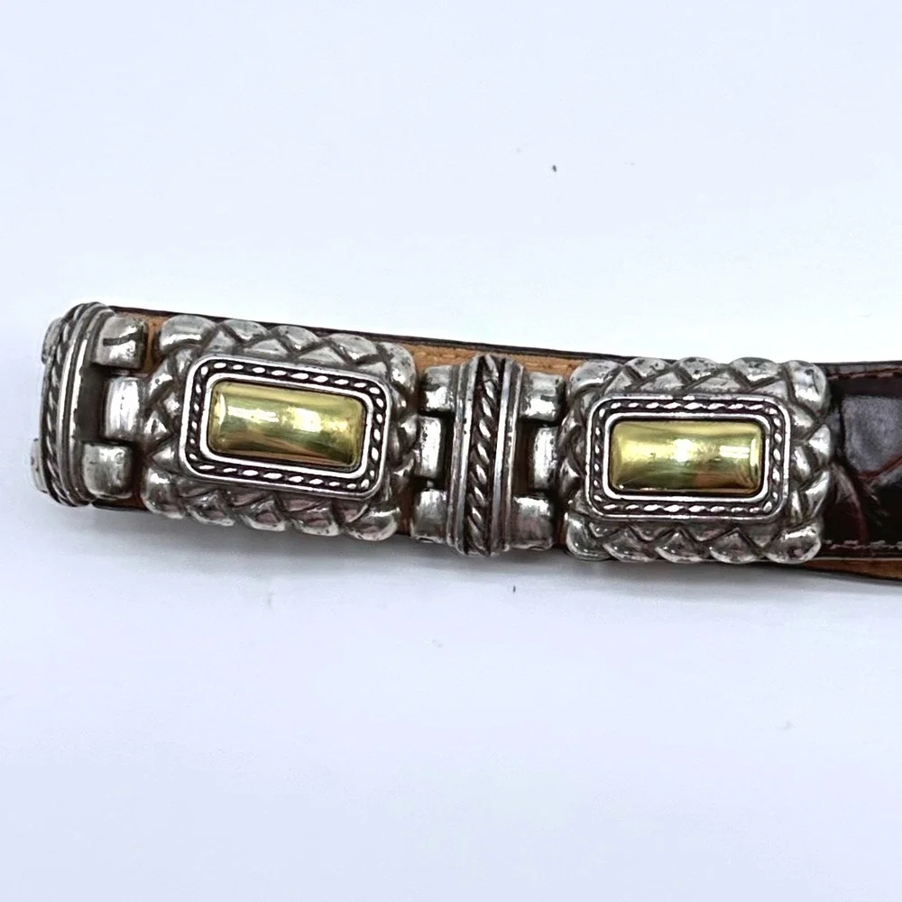 Brighton Womens Black Croc Embossed Leather Belt Silver Gold Western 44209 M 36